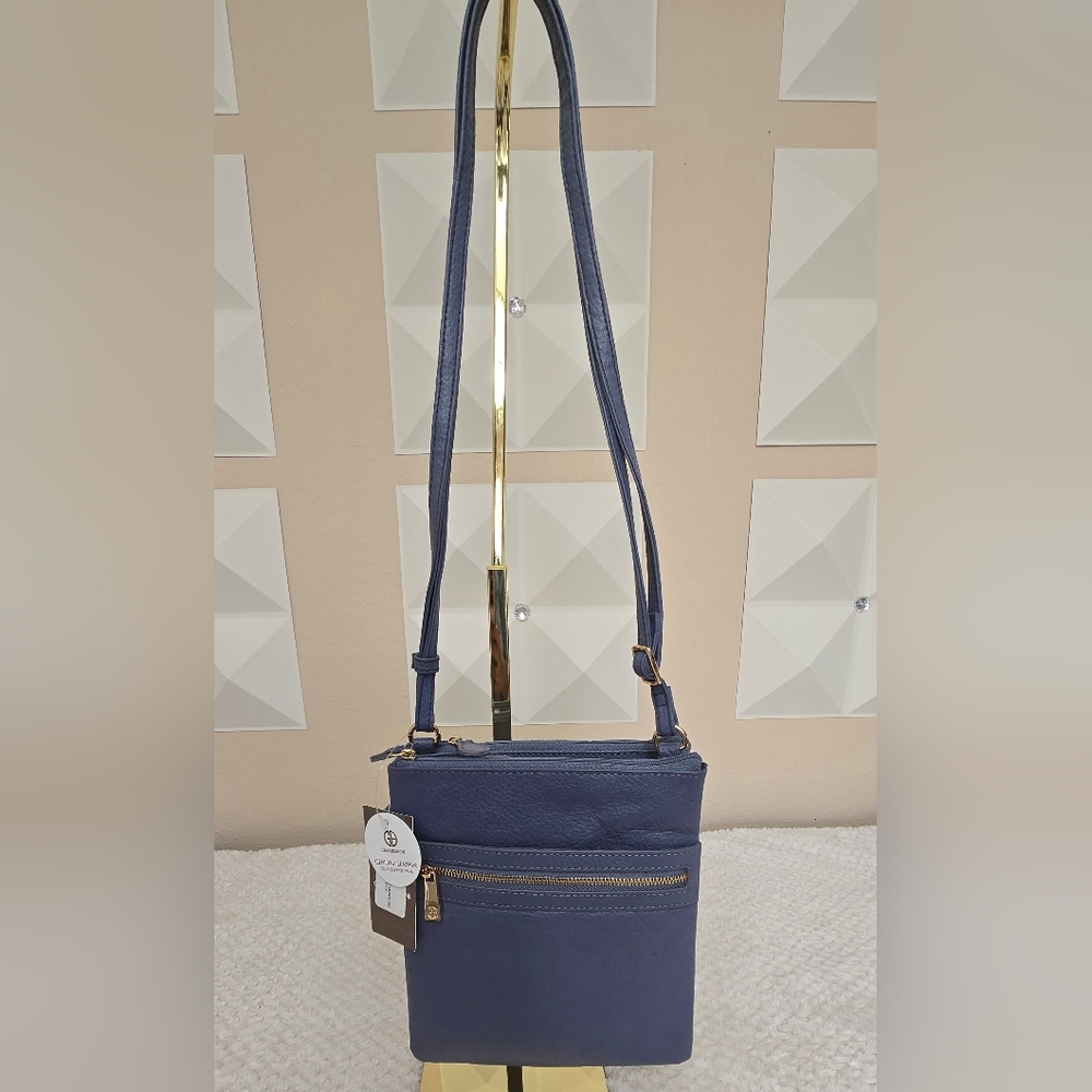 Giani Bernini Genuine Leather Crossbody Bag Blue Folkstone Gray NWT
